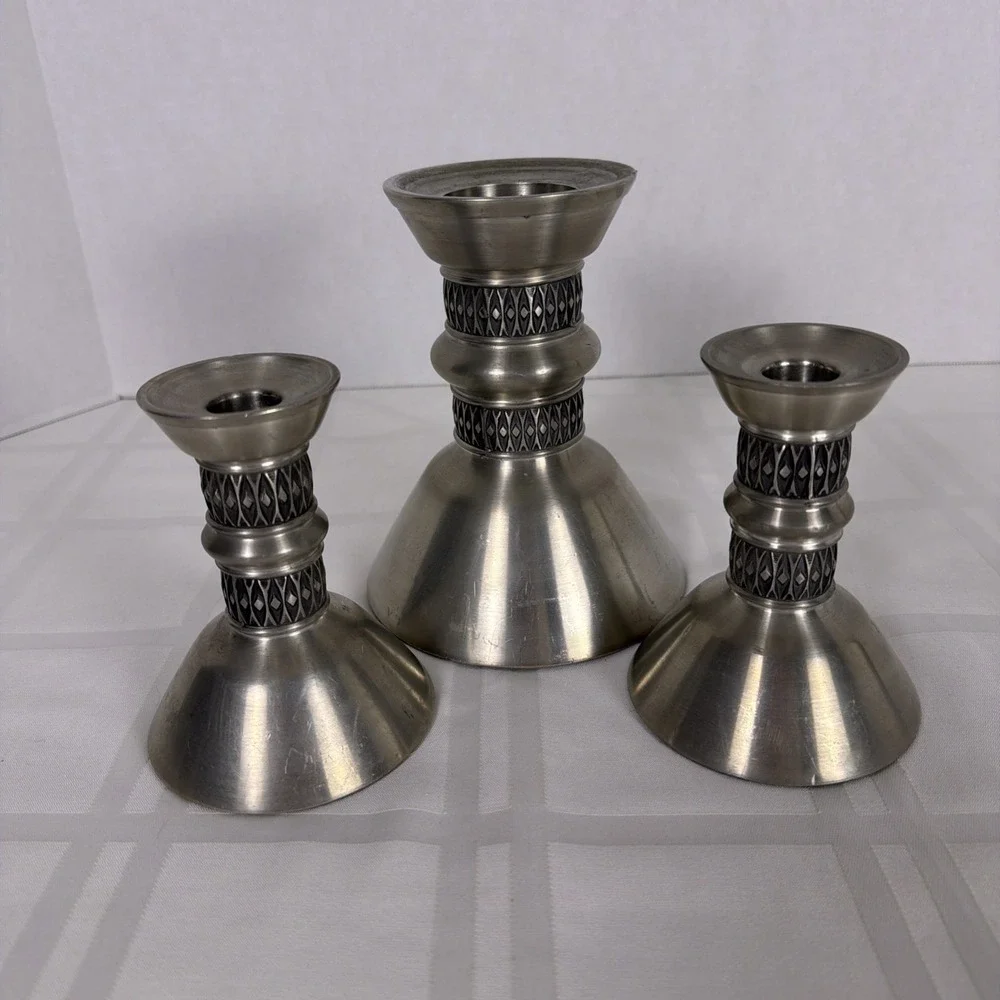 Vintage Set of 3 Måstad Norway Silver Pewter‎ Taper Candlestick Candle Holders